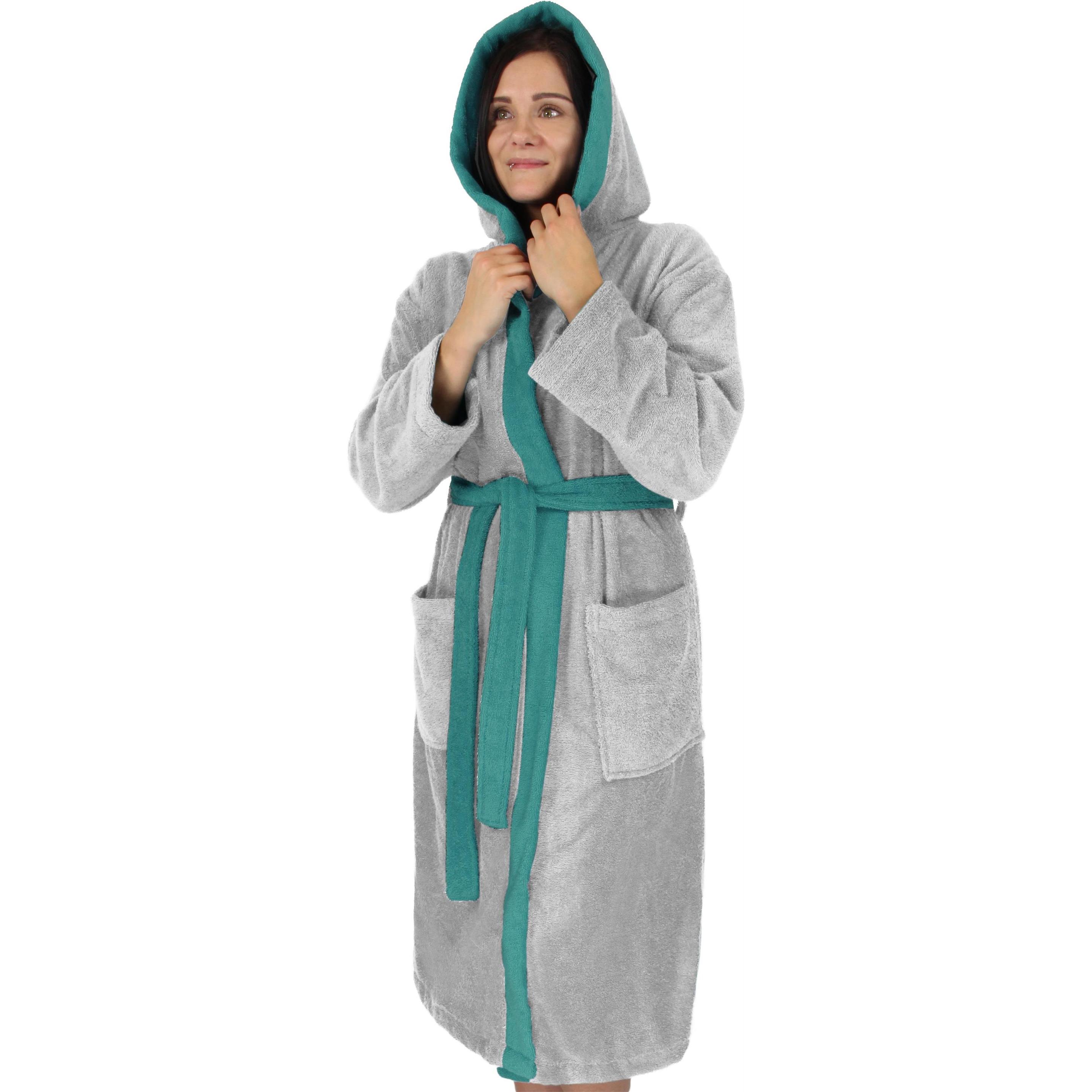 Thumbnail - Normani, Bademantel, Damen Baumwoll-Bademantel mit Frottee, zweifarbig - OEKO-TEX 100 (L)