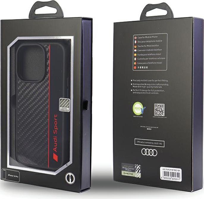 Produktbild Audi Carbon Fiber Stripe iPhone 14 Pro 6.1" czarny/black hardcase AUS-TPUPCIP14P-R8/D1-BK (Apple iPhone 14 Pro)