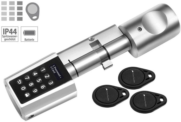 Actual product image VisorTech Electronic WLAN door lock cylinder with transponder & numeric code (Electronic numerical code, Key card)