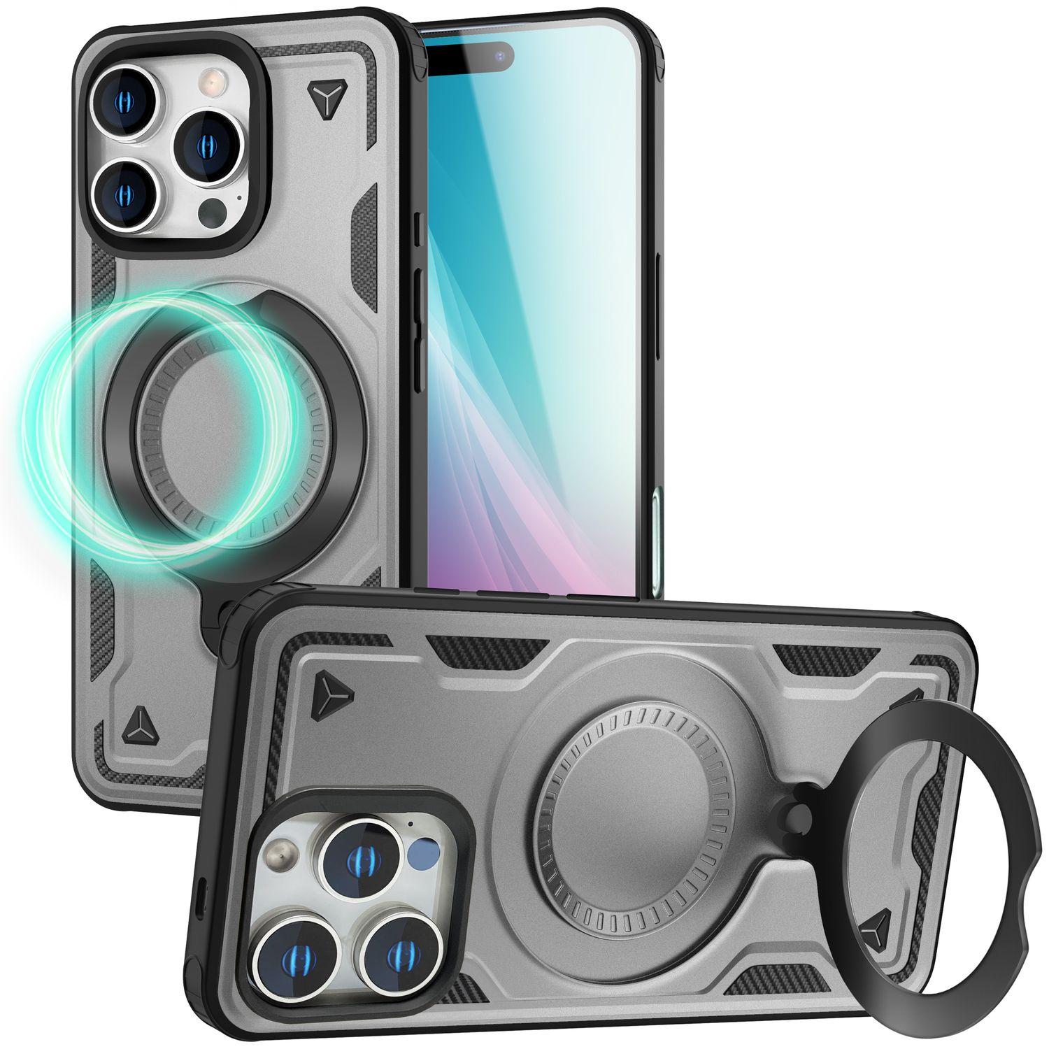 Nalia Stormguard - Stossfeste MagSafe Panzer Hülle mit Ring - Military Kickstand Cover (Apple iPhone 16 Pro Max), Coque pour téléphone portable, Gris