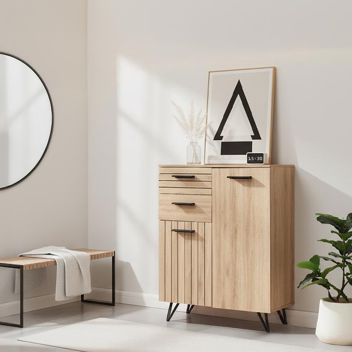 Image du produit En.Casa Sideboard Noppen 100x80x38 cm Eicheoptik (80 x 38 x 100 cm)