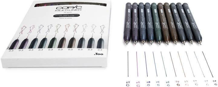 Immagine prodotto Copic Set di colori Multiliner, 0,3 mm, 10 pezzi (Verde oliva, Lavanda, Seppia, Nero, Grigio caldo, Grigio freddo, Pink, Vitivinicolo, Cobalto, Brown, 10 x)