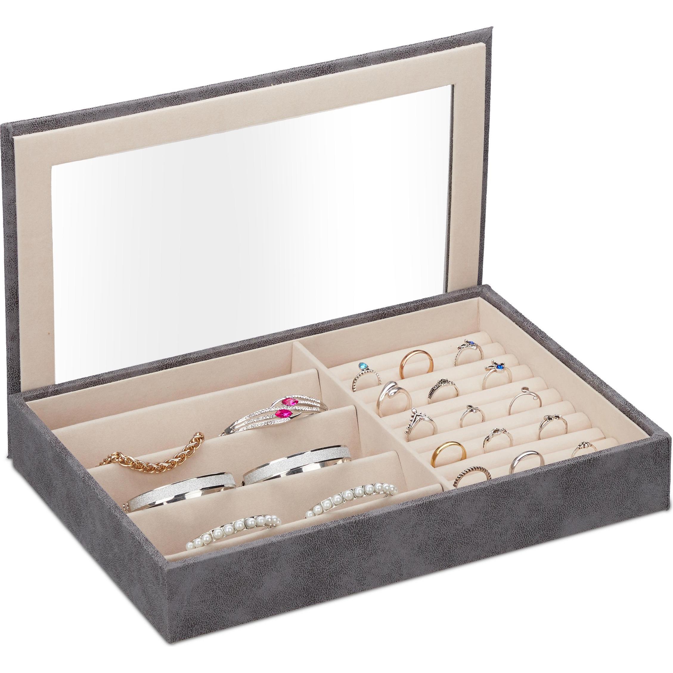 Relaxdays, Uhrenbox + Schmuckaufbewahrung, Schmuckkästchen, Beige