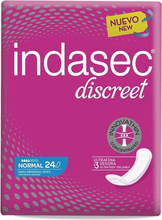 Actual product image Indasec Discreet Incontinence Pads Normal (24 x, Regular)