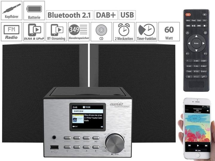Produktbild Auvisio Micro-Stereoanlage mit Webradio (CD Player, Bluetooth)