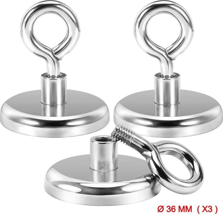 Produktbild Swissdetector Ösenmagnete - Superstark - Ø 36 MM - Kraft 45 kg (X 3) (3x)