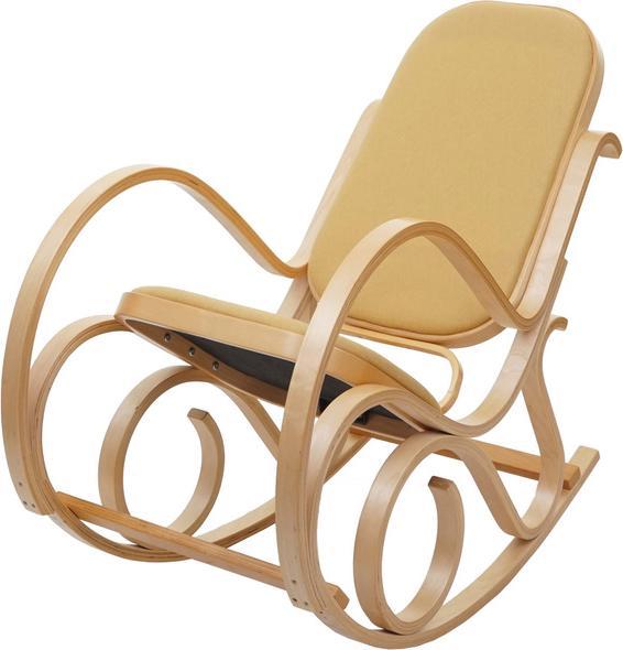 Produktbild Swisshandel24 Schaukelstuhl, Schwingsessel Fernsehsessel, Massiv-Holz - Eiche-Optik, Stoff/Textil gelb