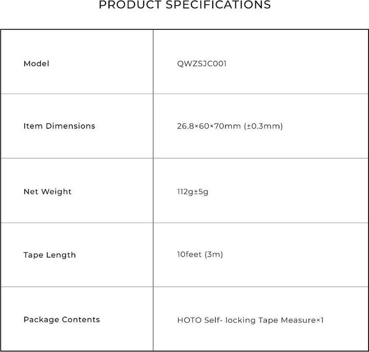 Image du produit Hoto Mesure de ruban autobloquant QWZSJC001, 3m (3 m)