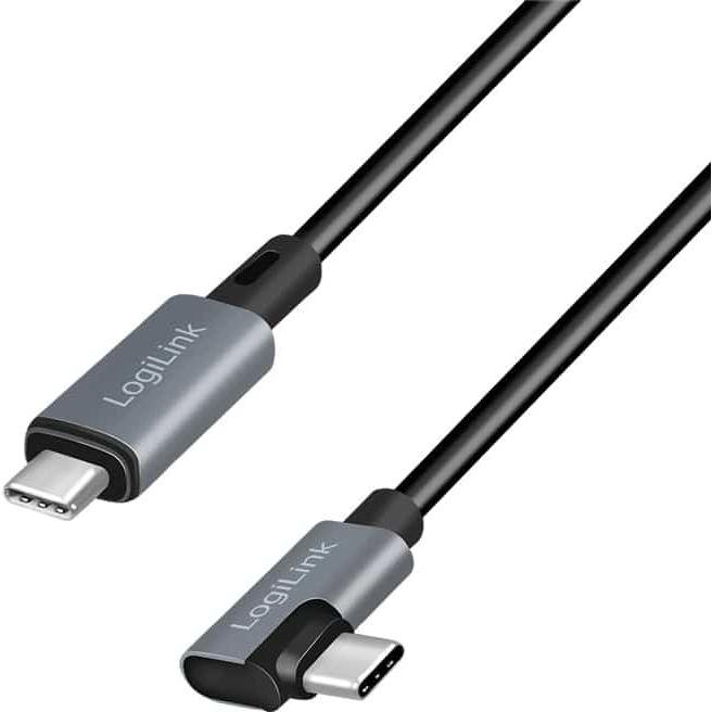 LogiLink USB 2.0 Type-C-Kabel, USB-C/M 90° zu USB-C/M, E-mark, PD, schwarz, 2 m (2 m, USB 2.0), USB Kabel