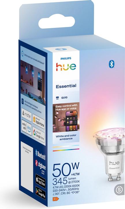 Produktbild Philips Hue Essential White & Color Ambiance (GU10, 4.70 W, 345 lm, 1 x, F)