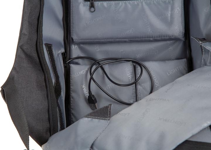 Produktbild Lightpak Rucksack SAFEPAK, mit USB-Ladeport, anthrazit Polyester, gepolsterter Rücken, Trolleyband