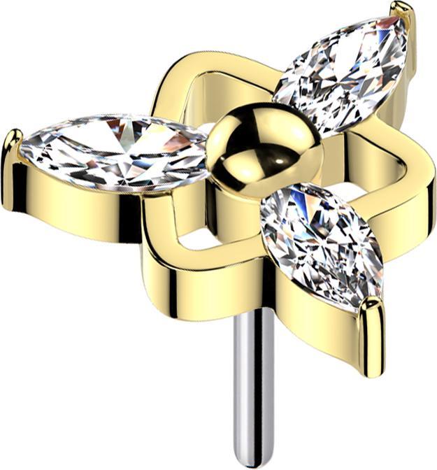 Actual product image Star Piercing Threadless dreieck vergoldet drei Ovale Kristalle silber (without brass, Titanium)