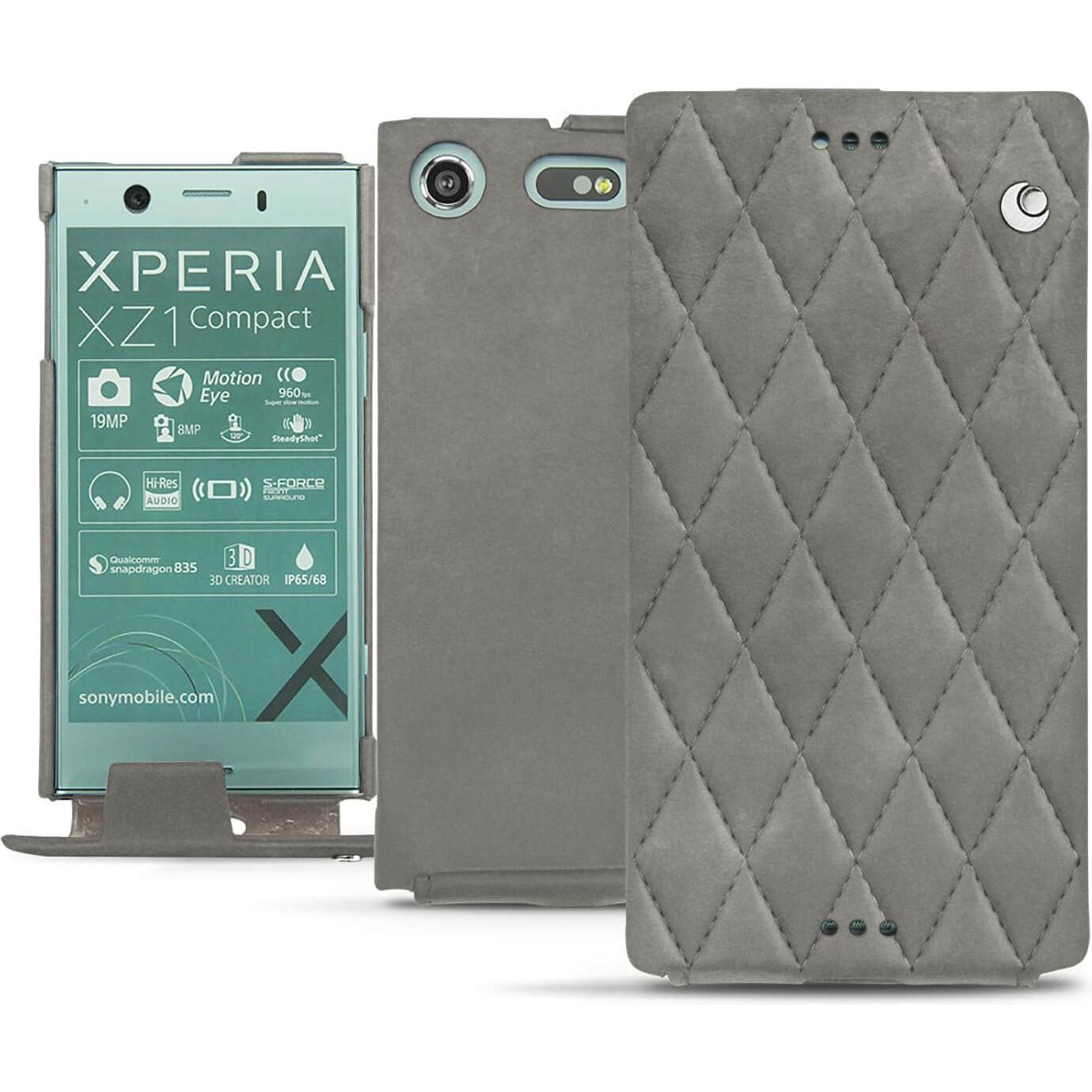Noreve Lederschutzhülle vertikal (Sony Xperia XZ1 Compact), Smartphone Hülle, Grau