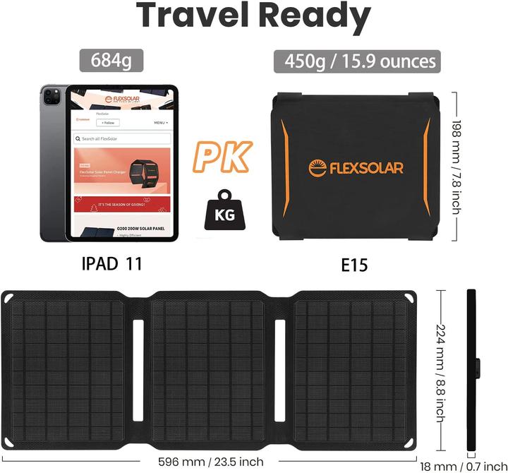 Produktbild FlexSolar Solarpanel-Ladegerät (15 W, 0.45 kg)