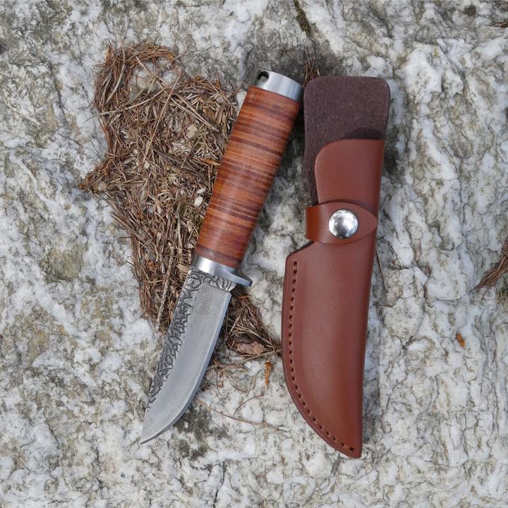 Produktbild Herbertz Gürtelmesser, Damast, AISI 420 Stahl, rostfrei, Griff mit Lederscheiben, Fangriemenöse, br (10.80 cm)