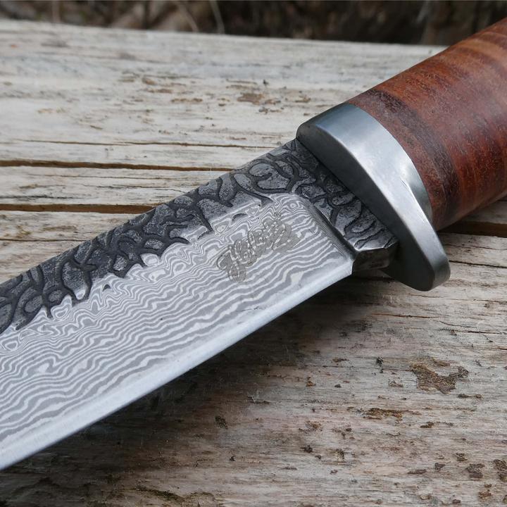 Produktbild Herbertz Gürtelmesser, Damast, AISI 420 Stahl, rostfrei, Griff mit Lederscheiben, Fangriemenöse, br (10.80 cm)