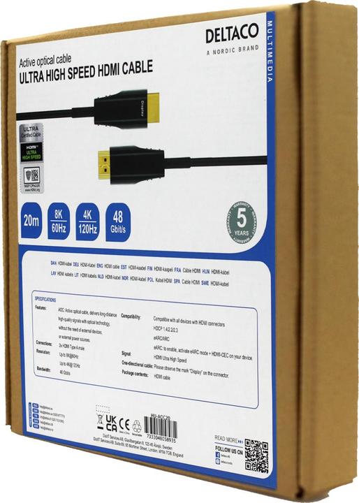Produktbild Deltaco - AOC HDMI Kabel - Ultra High Speed Gecertificeerd - 20 Meter - Zwart (20 m, HDMI, 2.1)