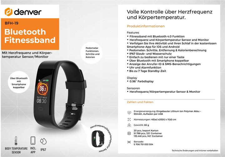 Produktbild Denver BFH-19 Aktivitätsmesser mit Band (24 mm)