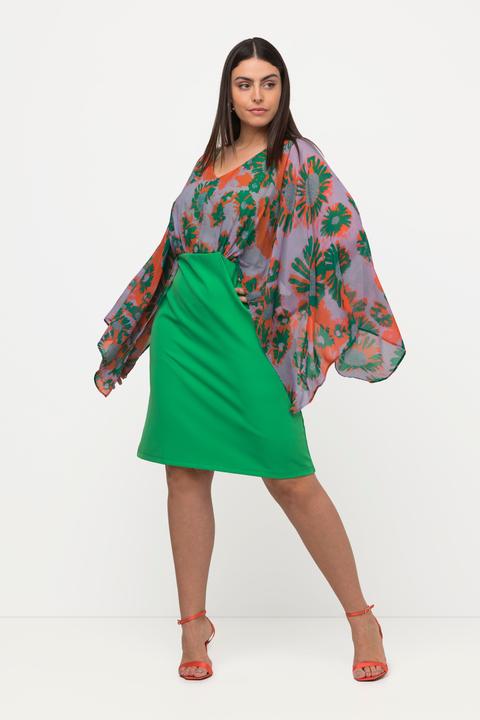 Immagine prodotto Ulla Popken Abito midi con corpino in chiffon, foglie, scollo a V e maniche lunghe (46, 48)