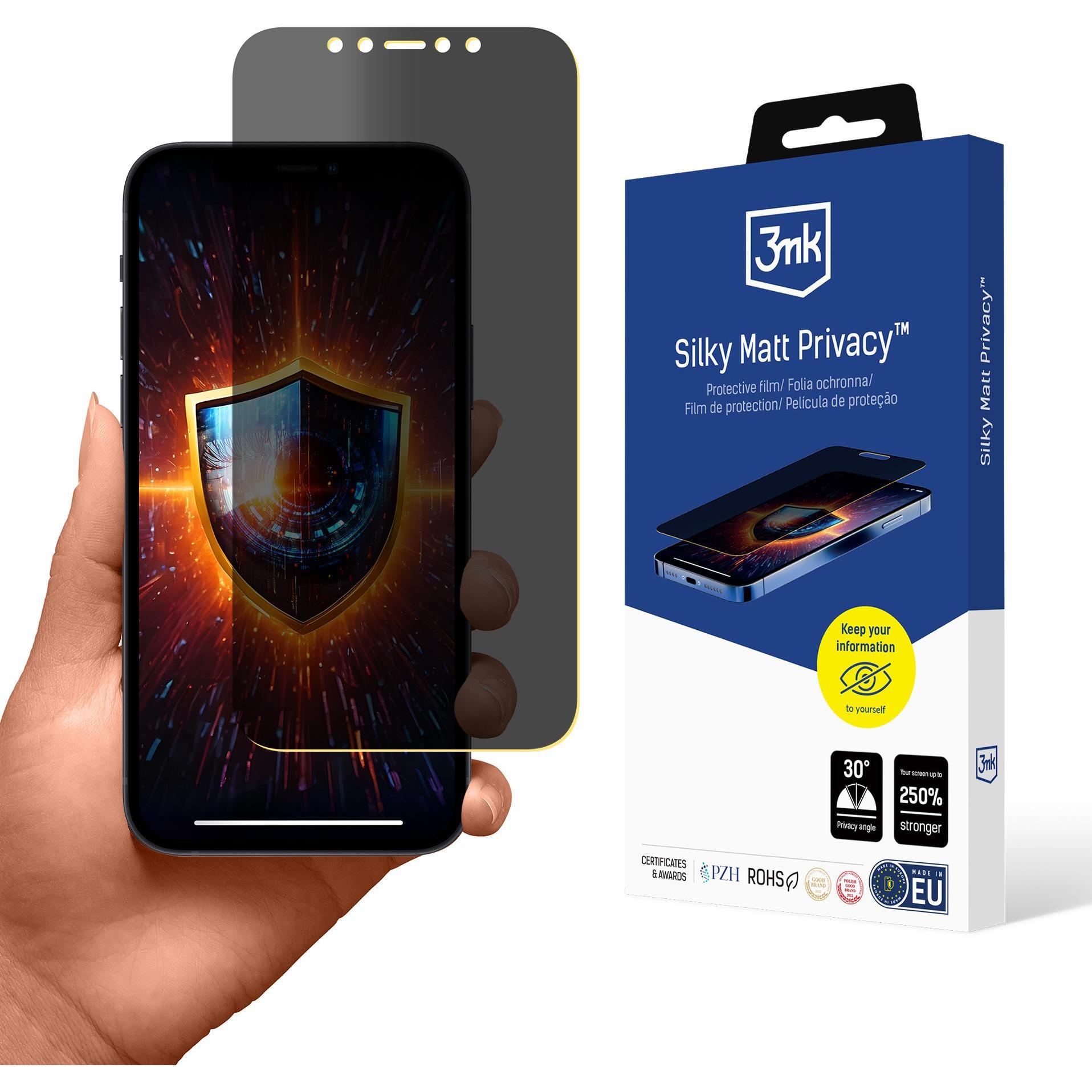 3MK Apple iPhone 12/12 Pro - Silky Matt Privacy (1 Stück, Apple iPhone 12), Smartphone Schutzfolie, Grau