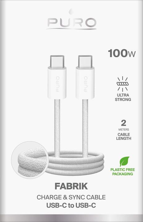 Productafbeelding Puro Fabrik 4 100W geflochtenes USB-C - USB-C 2m Kabel - weiss (2 m, 100 W)