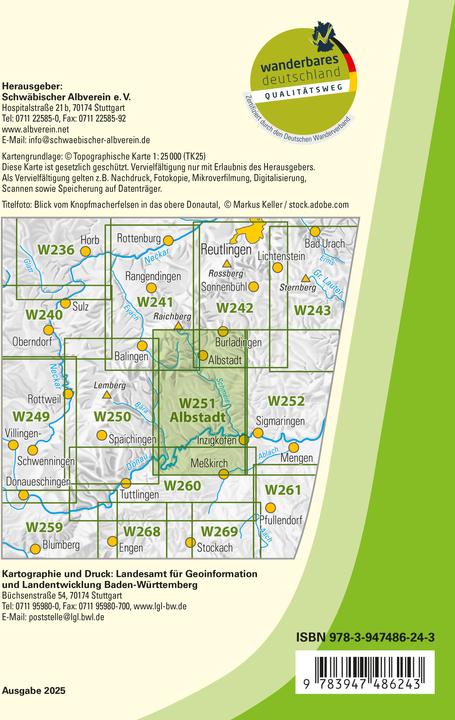 Actual product image W251 Albstadt - Upper Danube (centre), Inzigkofen (German, Swabian Alb Association e.V., 2024)