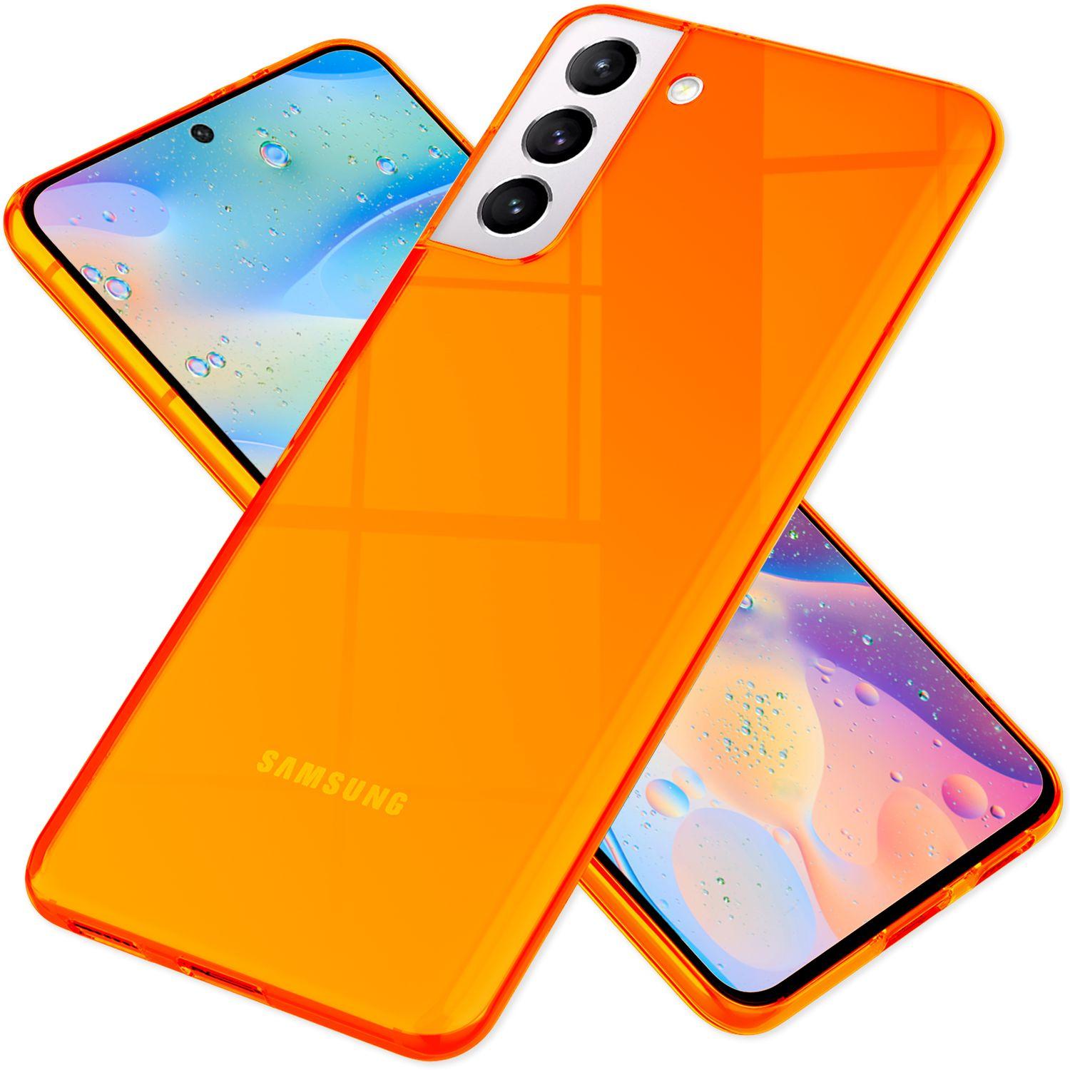 Nalia Klar Transparente Neon Silikon Hülle (Samsung Galaxy S21 FE), Smartphone Hülle, Orange