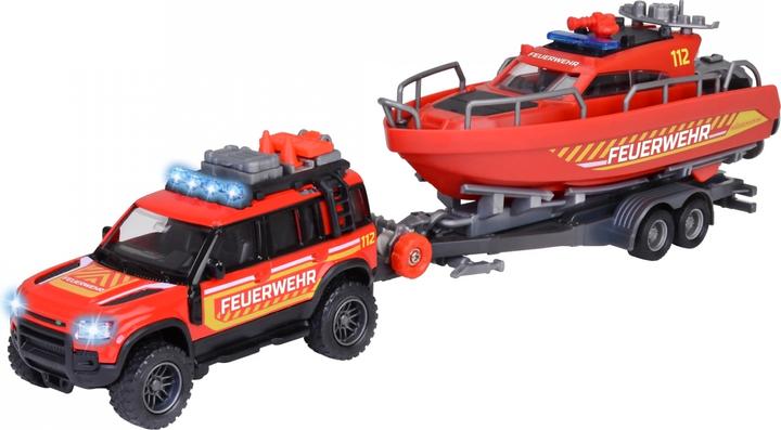Actual product image Simba Majorette Grand Series Land Rover + Firefighter Boat, lights and sounds 34 cm, freewheel operation