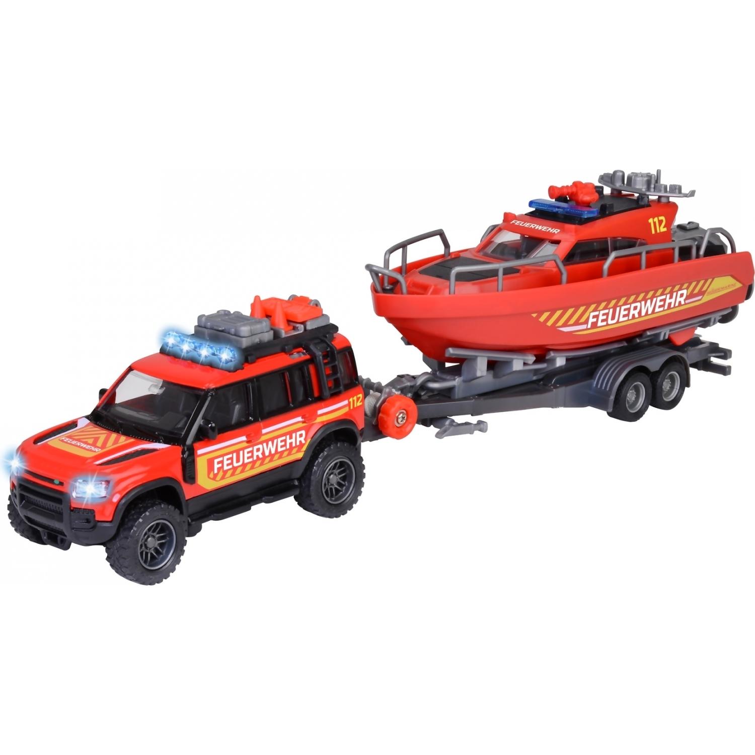Simba Majorette Grand Series Land Rover + Firefighter Boat, lights and sounds 34 cm, freewheel operation
