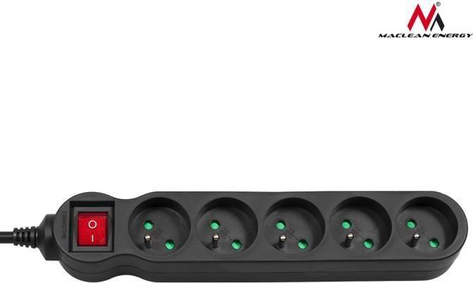 Actual product image Maclean MCE184 power extension 5 AC outlet(s) Indoor Black (5x, CEE 7/5, 3 m)