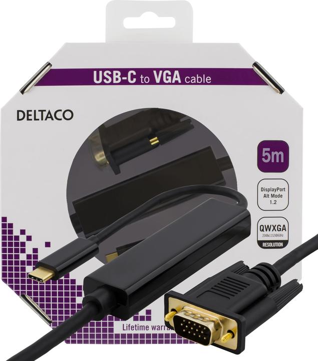 Actual product image Deltaco USBC-1089-K video cable adapter USB Type-C VGA (D-Sub) Black (VGA)