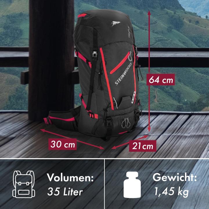Immagine prodotto Steinwood Zaino da trekking 35L - Idrorepellente, con copertura antipioggia e ventilazione posteriore (36 l)