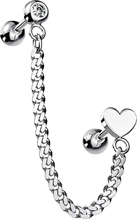 Produktbild Star Piercing Micro Barbell silber mit Anhänger Kette und Herz (Messing, Chirurgenstahl 316L)