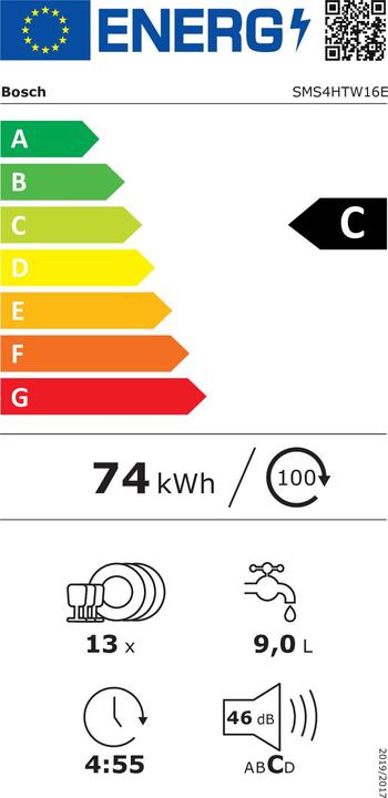 Label énergétique Bosch Hausgeräte Série 4SMS4HTW16E