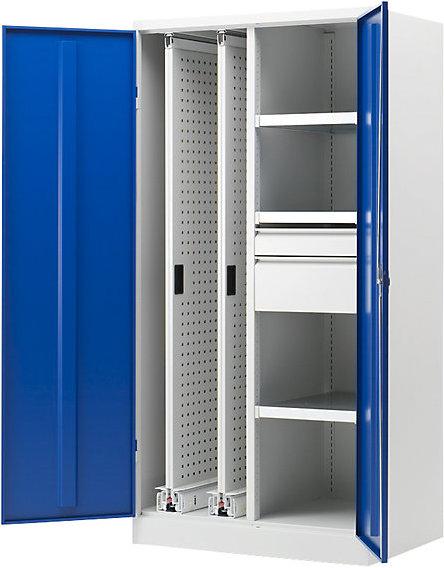 Actual product image Pavoy Vertical pull-out cupboard, with 2 pullouts, 2 drawers and 3 shelves, light grey (100 cm, 195 cm)