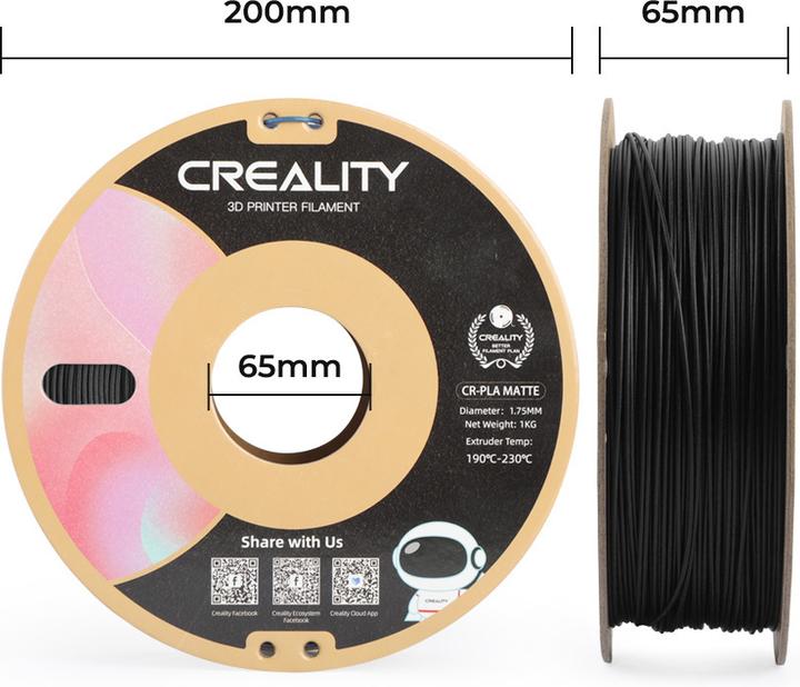 Productafbeelding Creality PLA, Matzwart, 1,75 mm, 1 kg, Materiaal (PLA, 1.75 mm, 1000 g, Zwart)