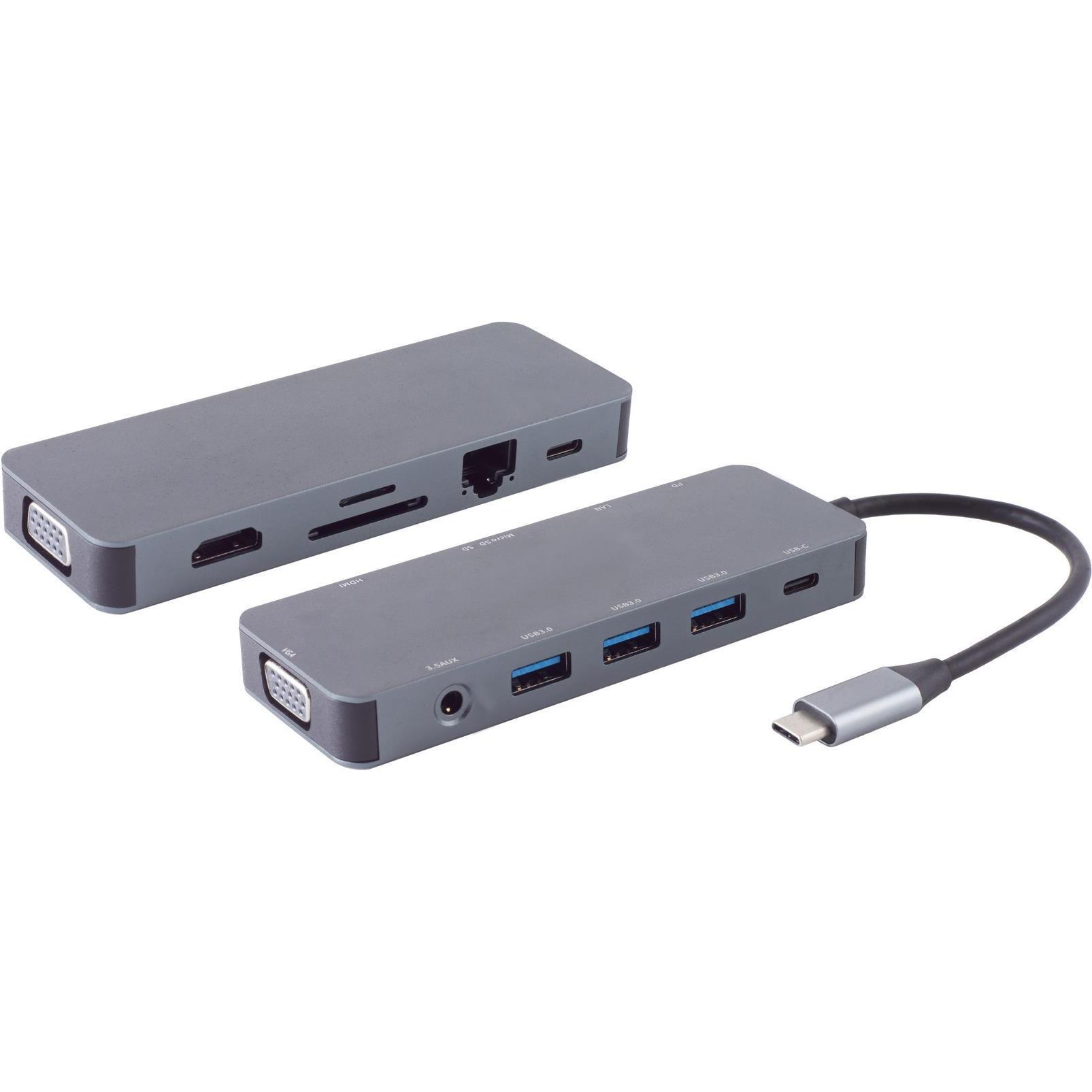 Shiverpeaks S/CONN maximum connectivity USB-DOCK--USB-C multiport Dockingstation, 11in1, HDMI, VGA, PD, Hub, SD (USB-C, ...