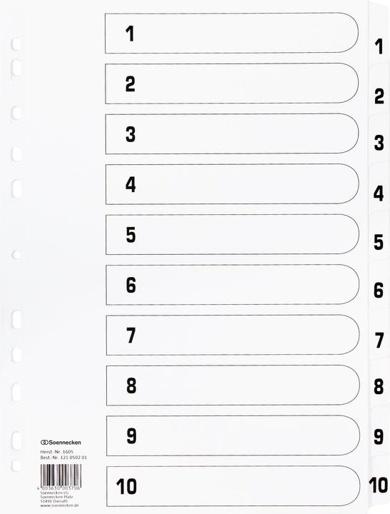 Soennecken Zahlenregister Verwendung für Papierformat: DIN A4 Grammatur: 170 g/m²