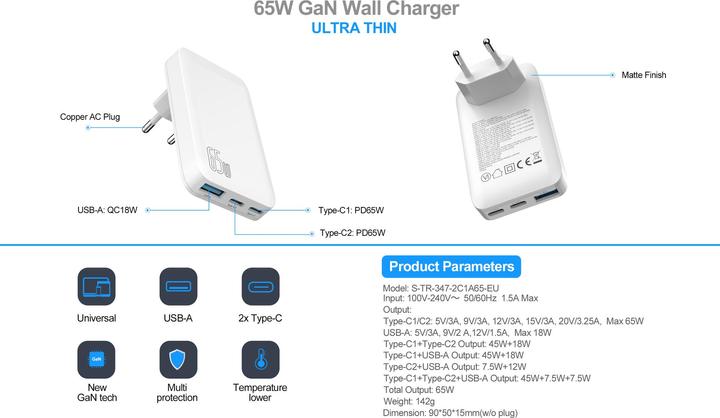 Actual product image Felixx Data/charging cable (65 W, 3 ports)