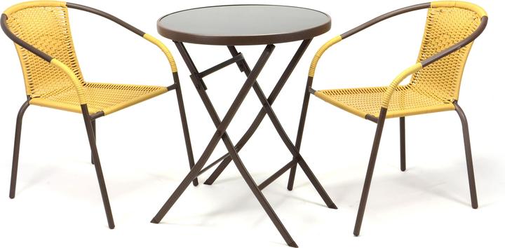 Produktbild VCM Bistroset Balkonset beige Sitzgarnitur aus Klapptisch + Bistrostuhl Polyrattan (60 x 60 x 72 cm)