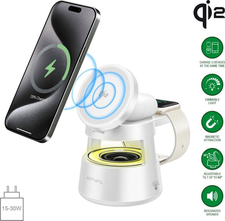 Actual product image 4smarts Wireless Charger Aura Sound, Induktion Ladestandard: Qi2 (15 W)