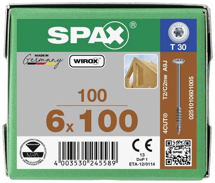 Produktbild Spax Tellerkopf T-Star Plus T30 Teilgewinde Wirox (100 Schrauben pro Stück)
