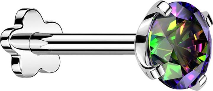 Image du produit Star Piercing Micro Threadless Labret fleur argenté avec cristal foncé multicolore serti (sans laiton, Titane)