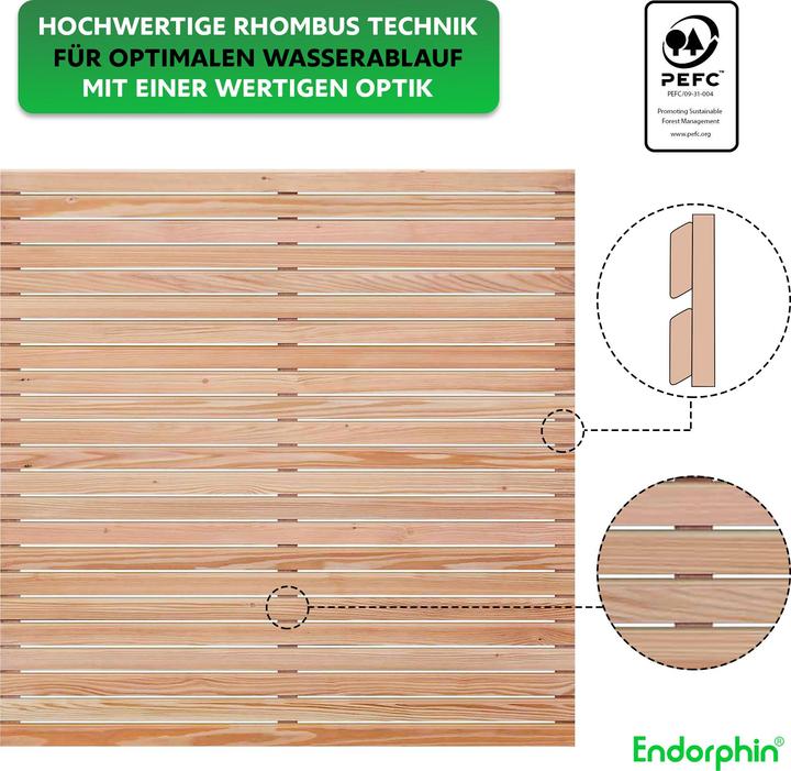 Produktbild Endorphin Rhombus-Sichtschutzzaun Lärche | 1x Elemente (180x180cm) & 2x Holz-Pfosten (9x9x190cm)