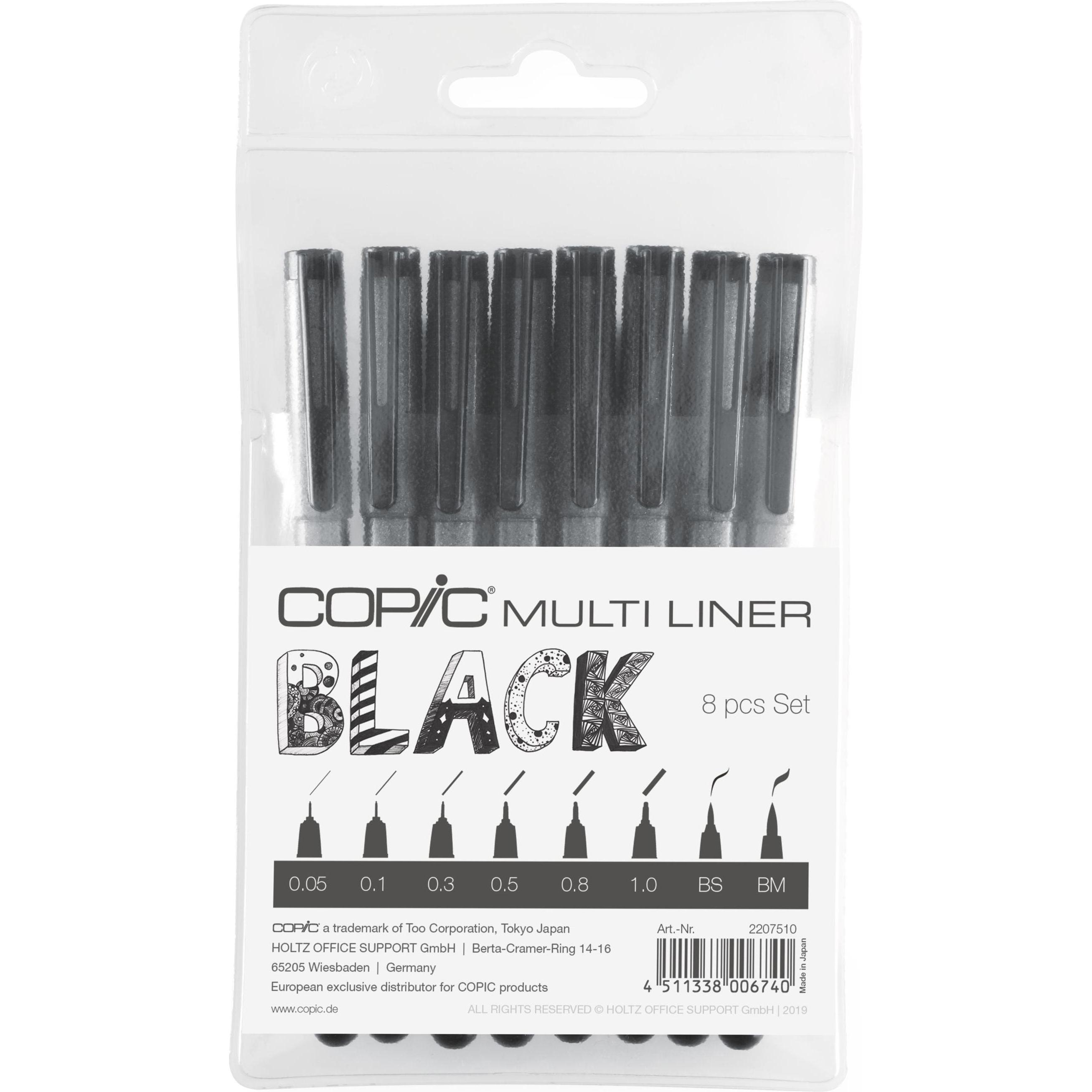 Copic, Schreibstifte, Multiliner Set schwarz, 8 Stück (Schwarz, 8 x)