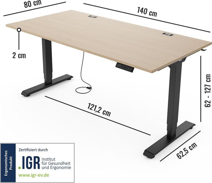 Produktbild Yaasa Desk Essential - Höhenverstellbarer Schreibtisch (140 x 80 x 127 cm)