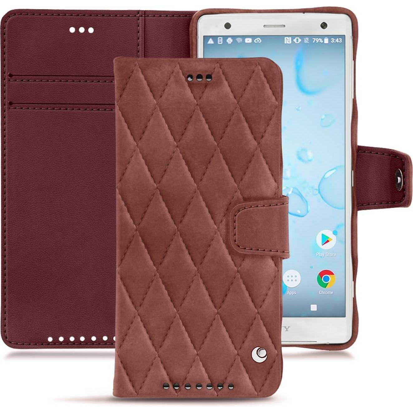 Noreve Lederschutzhülle Wallet (Sony Xperia XZ2), Smartphone Hülle, Rot