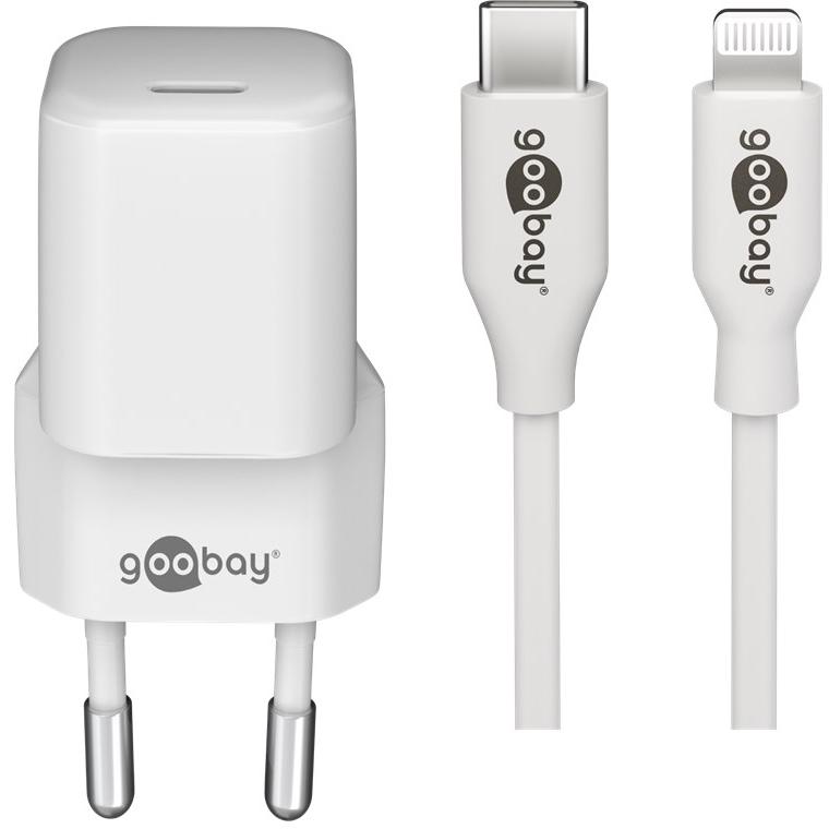 Goobay Set di ricarica Lightning / USB-C PD 20W nano (20 W), Caricatore USB, Bianco