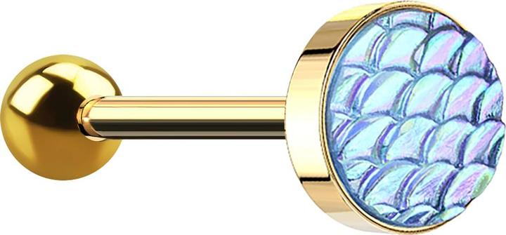 Immagine prodotto Star Piercing Barbell vergoldet mit Fischschuppen aqua (senza ottone, Acciaio chirurgico 316L)