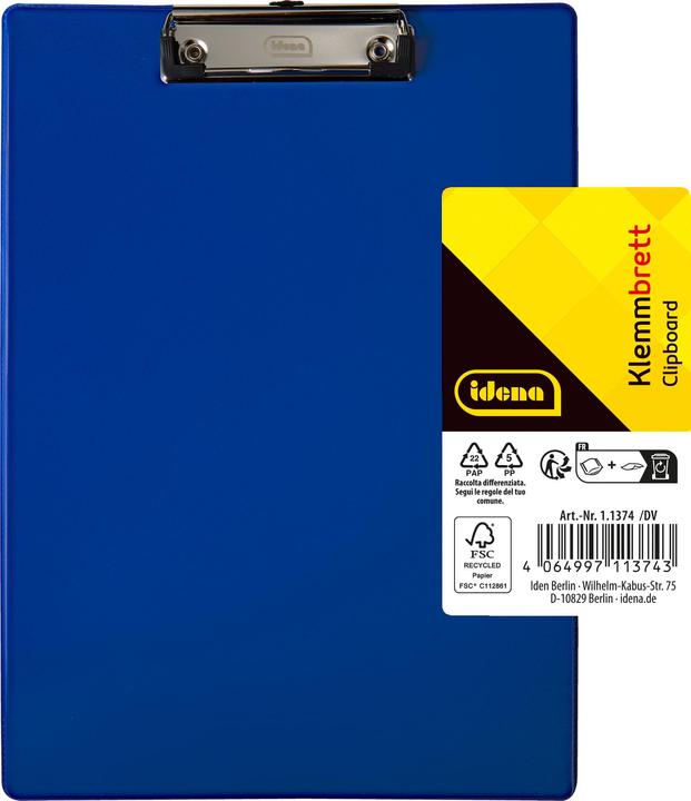Productafbeelding Idena Klembord PVC gecoat blauw DIN A4